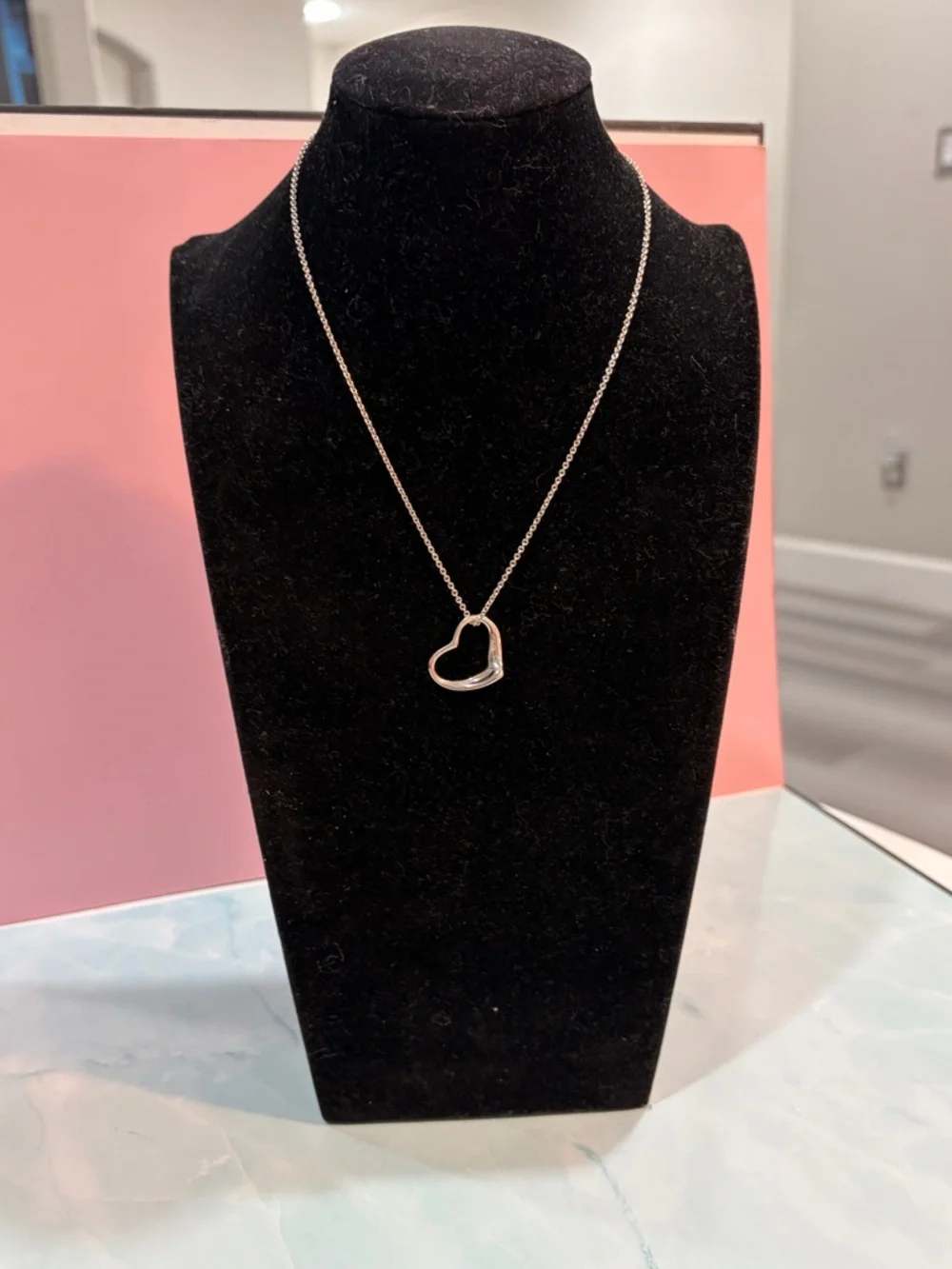 💟Tiffany & Co. Large Open Heart Pendant Elsa Peretti 925 Sterling Necklace 🫶